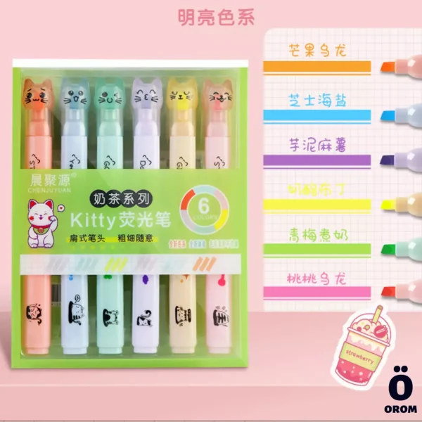 Cat Face Fluorescent Pen Set - Image 2