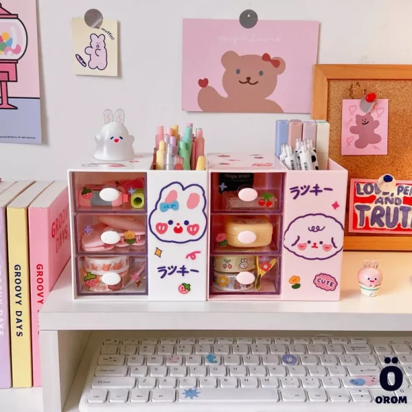 Cute Desktop Storage Box with Stickers - Image 3