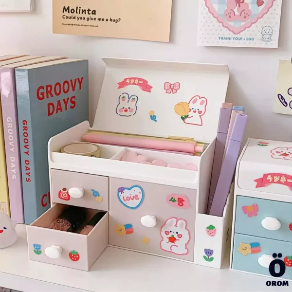 Cute Large Desktop Storage Box with Stickers - Image 2