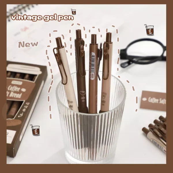 Retro Style Coffee Bag Gel Pen Set - Image 3