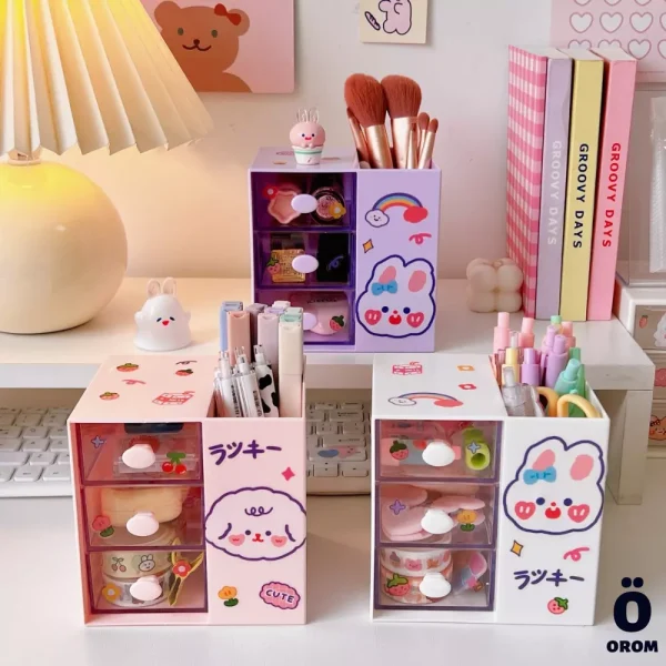 Cute Desktop Storage Box with Stickers - Image 2