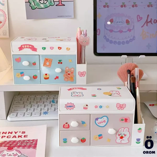 Cute Large Desktop Storage Box with Stickers - Image 3