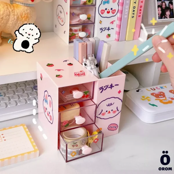 Cute Desktop Storage Box with Stickers - Image 4