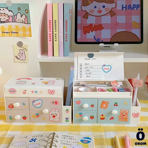 Cute Large Desktop Storage Box with Stickers - Image 4