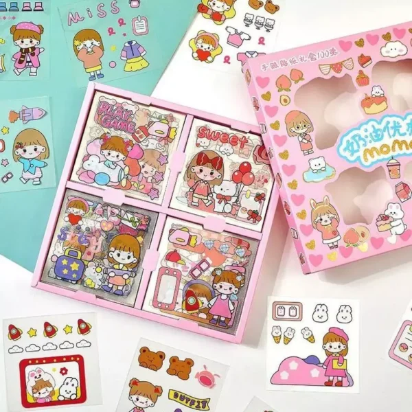 100 Sheets MOMO Cute Cartoon Transparent Decorative Stickers - Image 5