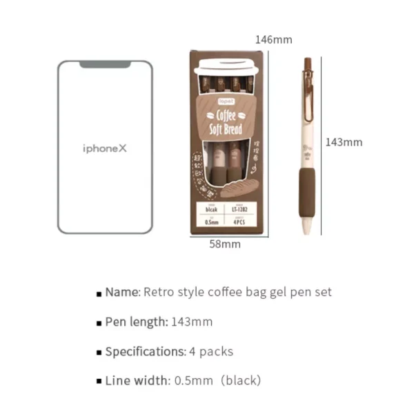 Retro Style Coffee Bag Gel Pen Set - Image 5