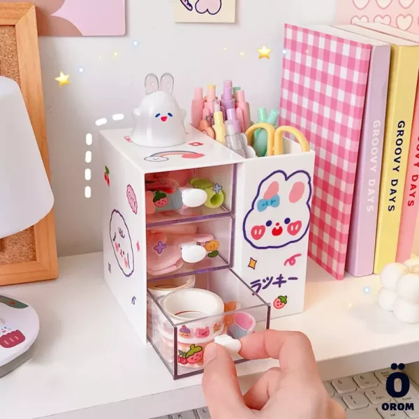 Cute Desktop Storage Box with Stickers - Image 5