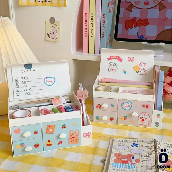 Cute Large Desktop Storage Box with Stickers - Image 5