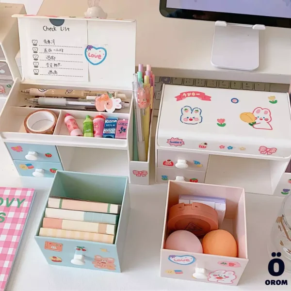 Cute Large Desktop Storage Box with Stickers - Image 6